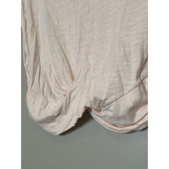 Women's Pink Summer Crop Top Solid Short Sleeve Twist Front Tee T-Shirt Size L - Picture 3 of 9